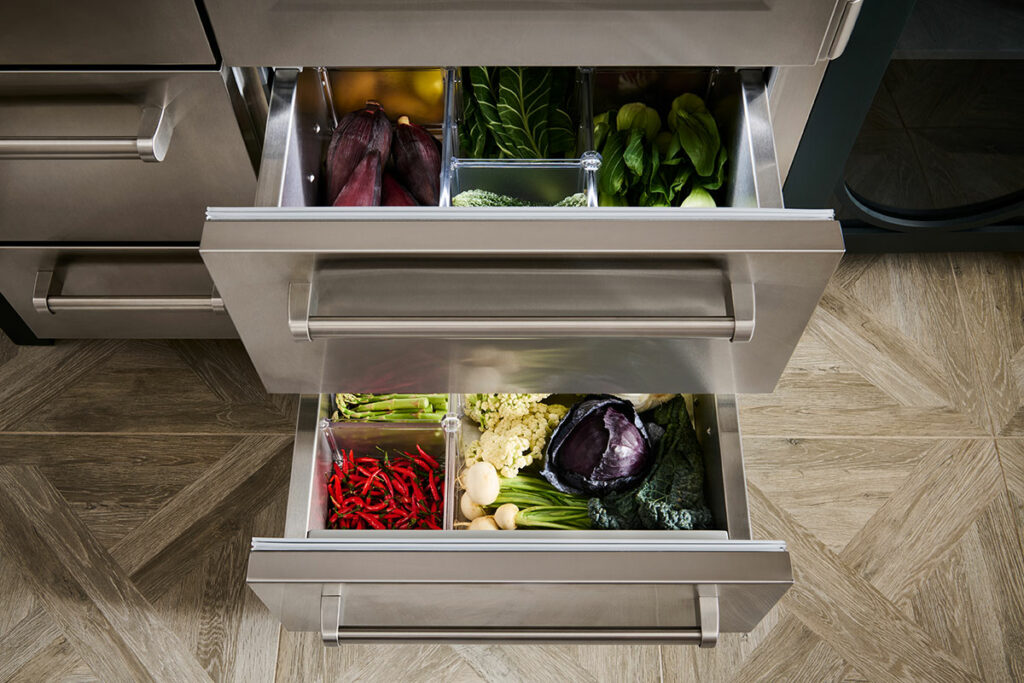 Sub-Zero refrigerator open drawers