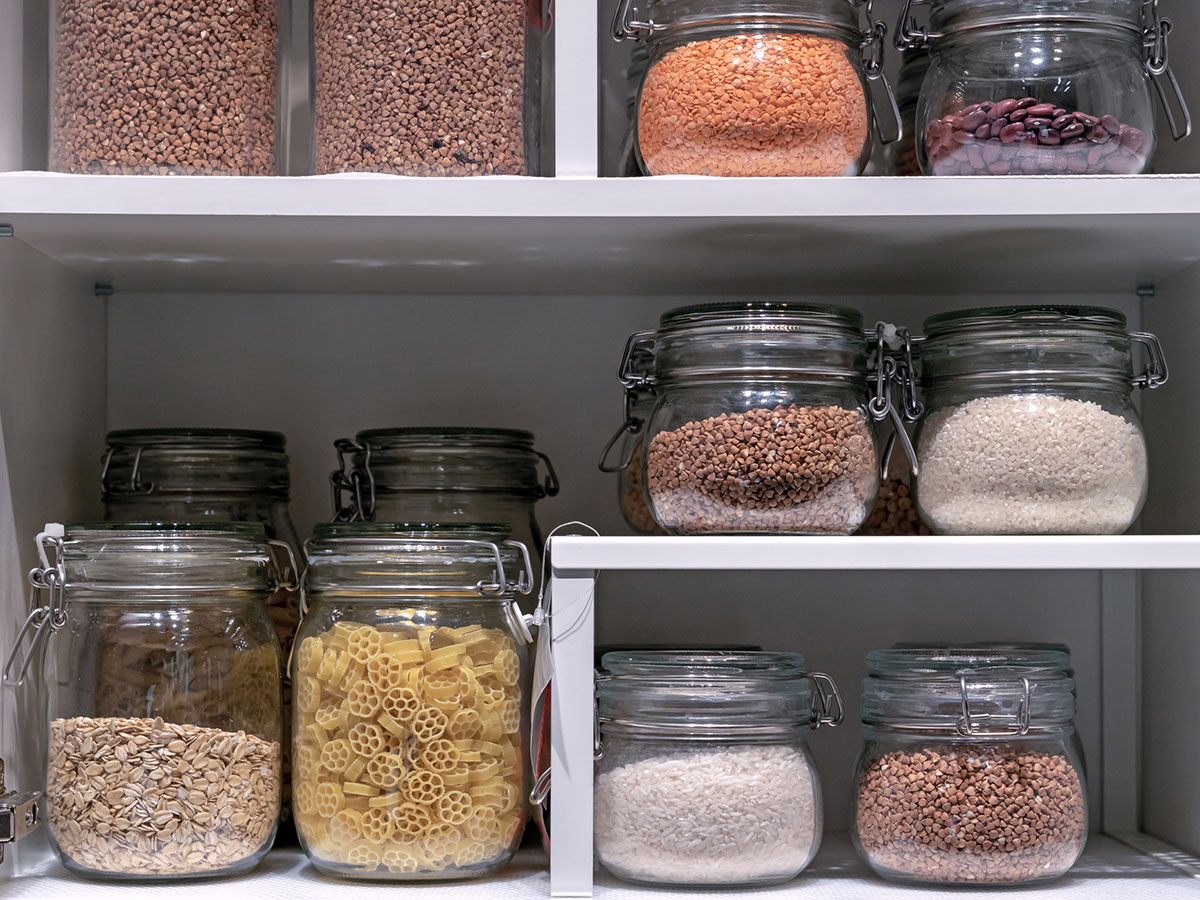 stocked pantry shelves