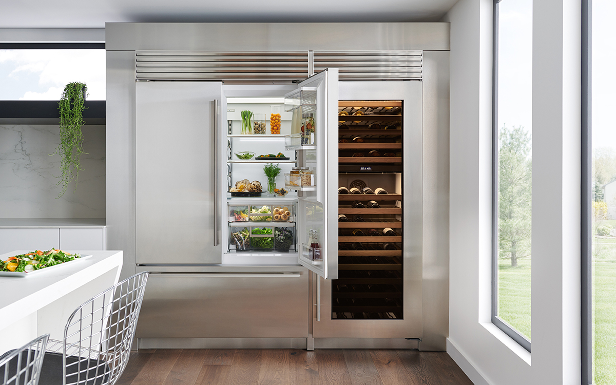 Sub-Zero built-in refrigeration with open refrigerator door