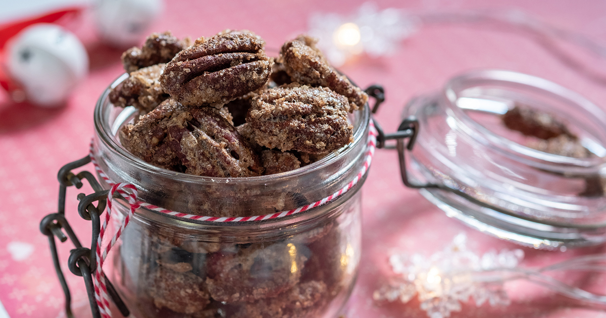 Jar of sugared pecans