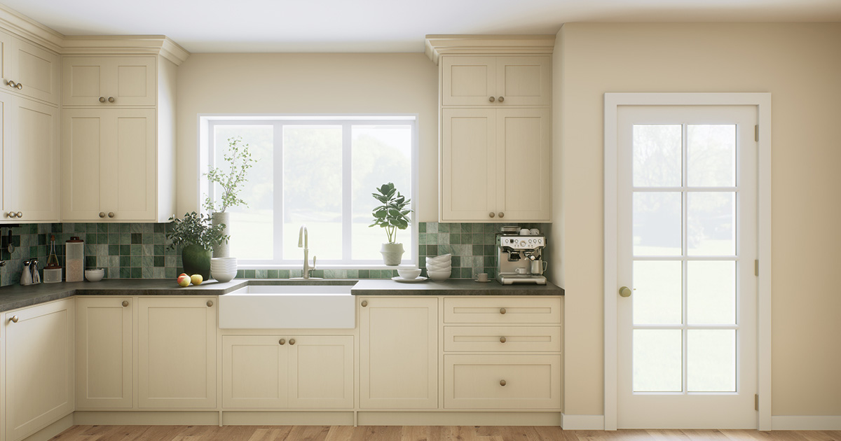 kitchen with cream colored cabinets